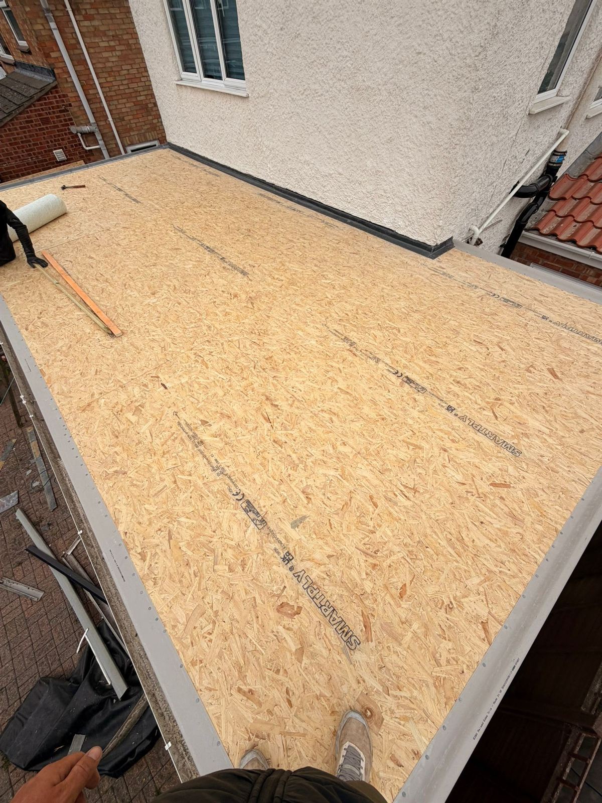 Flat roof deck boarded ready for membrane